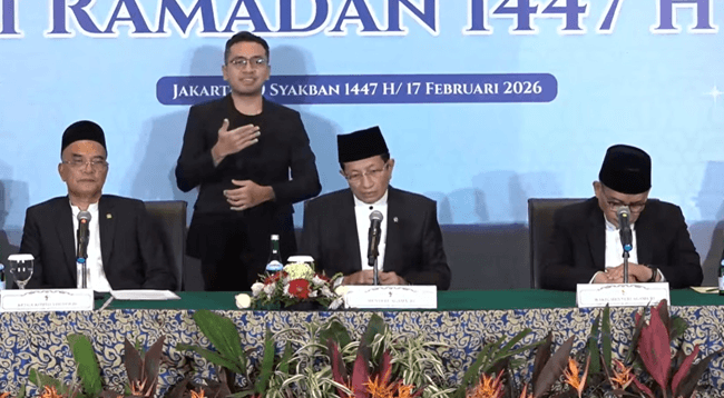 Menteri Agama Nasaruddin Umar menyampaikan hasil Sidang Isbat Penetapan Awal Puasa Ramadhan 1447 H. FOTO/Tangkapan Layar Live YouTube Kemenang RI. Menteri Agama Nasaruddin Umar menyampaikan hasil Sidang Isbat Penetapan Awal Puasa Ramadhan 1447 H. FOTO/Tangkapan Layar Live YouTube Kemenang RI.