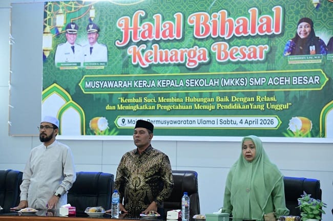 Suasana rapat kerja bersama MKKS SMP Aceh Besar, di Aula Kantor MPU Aceh, Kecamatan Darul Imarah, Kabupaten Aceh Besar, Sabtu (4/4/2026). FOTO/ MC ACEH BESAR