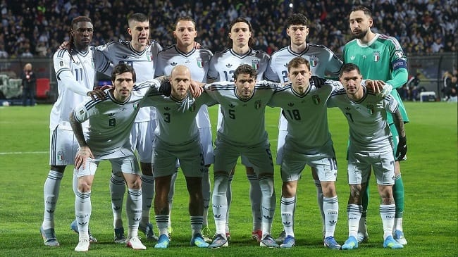 Starting XI Timnas Italia saat melawan Timnas Bosnia-Herzegovina di final playoff Piala Dunia 2026, 1 April 2026 di Zenica. (c) AP Photo/Armin Durgut