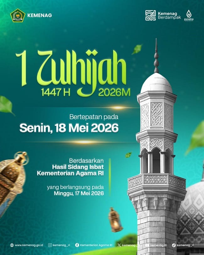 Menteri Agama Nasaruddin Umar memberikan keterangan pers usai sidang isbat penetapan 1 Zulhijah 1447 Hijriah di Auditorium HM Rasjidi, Kementerian Agama, Jakarta Pusat, Minggu (17/5/2026). Sidang tersebut menetapkan awal Zulhijah sekaligus Hari Raya Iduladha 1447 H.