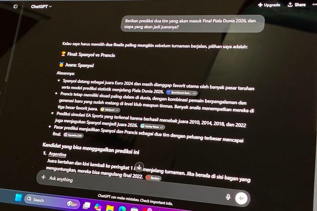 DeepSeek, Claude, dan Gemini memprediksi siapa juara Piala Dunia 2026.(Kompas.com/BILL CLINTEN)
