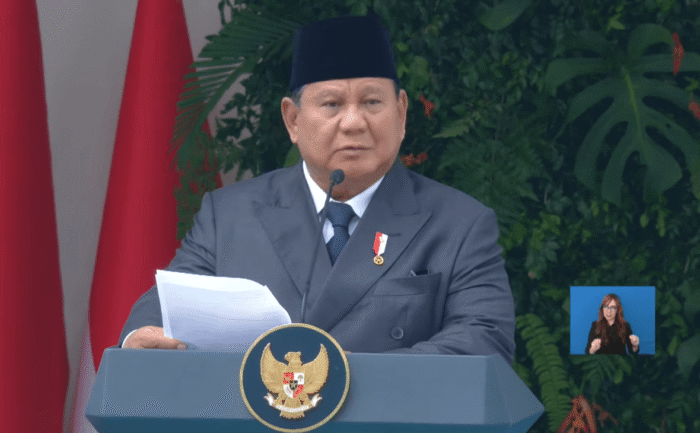 Presiden Prabowo Subianto menyampaikan amanatnya saat upacara peringatan Hari Lahir Pancasila di Lapangan Gedung Pancasila, kompleks Kementerian Luar Negeri, Jakarta, Senin (1/6/2026). Foto: Tangakapan Layar Youtube Setpres