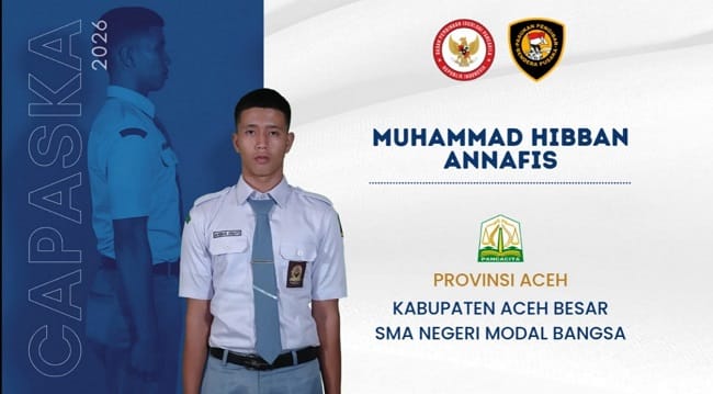 Siswa SMA Modal Bangsa, Muhammad Hibban Annafis, putra Aceh Besar yang lolos Paskibraka Nasional. FOTO/ DOK KESBANGPOL ACEH BESAR Siswa SMA Modal Bangsa, Muhammad Hibban Annafis, putra Aceh Besar yang lolos Paskibraka Nasional. FOTO/ DOK KESBANGPOL ACEH BESAR