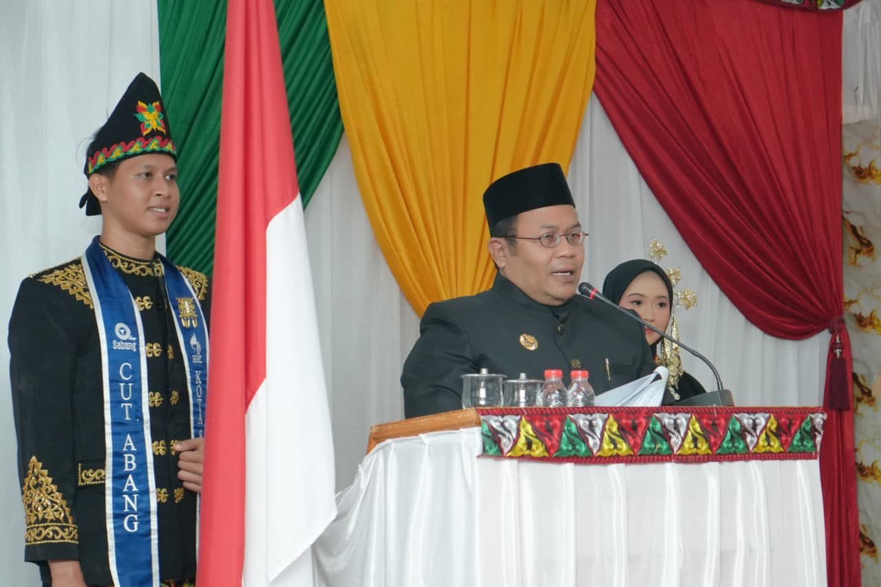 Wali Kota Sabang Zulkifli H Adam saat meberikan sambutan pada HUT Kota Sabang ke 61.