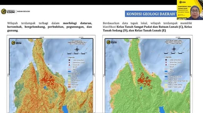 Foto: Badan Geologi saat konferensi pers terkait gempa M 6,7 Palu. (YouTube Badan Geologi)