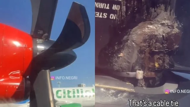 Peselancar asal Australia merekam baling-baling pesawat Wings Air diikat kabel ties saat hendak take off. Baling-baling pesawat Wings Air yang diikat kabel ties itu diketahui akan terbang ke Sumbawa.