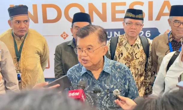 Jusuf Kalla seusai menghadiri hari ketiga Kongres Umat Islam Indonesia (KUII) VIII di Hotel Bidakara, Jakarta Selatan, Minggu (26/7/2026). Foto: MUI Digital