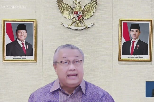 Gubernur BI Perry Warjiyo dalam konferensi pers RDG BI Juni 2026, Kamis (18/56/2026). Gubernur BI Perry Warjiyo mundur dari jabatannya. (Tangkapan layar Zoom.)