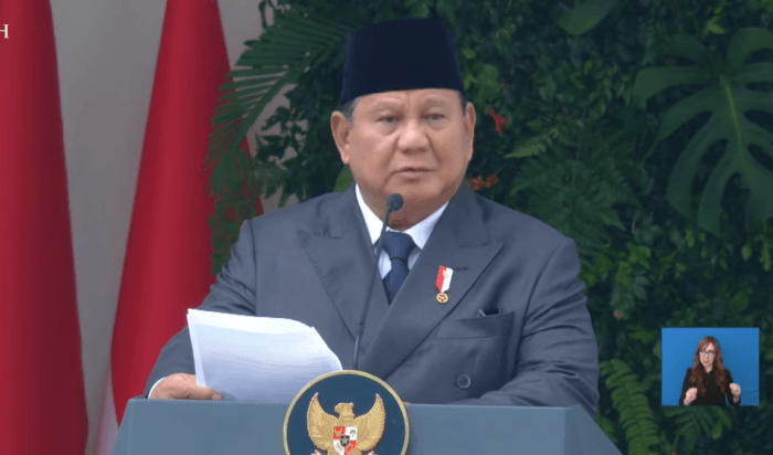Presiden Prabowo Subianto menyampaikan enam pesan utama kepada seluruh jajaran Polri saat memimpin Upacara Peringatan Ke-80 Hari Bhayangkara Tahun 2026 di Lapangan Satuan Latihan Korps Brimob, Cikeas, Kabupaten Bogor, Rabu (1/7/2026). Foto: Tangkapan Layar Youtube Setpres