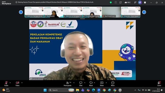 Kepala BBPOM Aceh, Riyanto memberikan pemaparan pada rapat zoom dengan Balai POM Pangkal Pinang. Kepala BBPOM Aceh, Riyanto memberikan pemaparan pada rapat zoom dengan Balai POM Pangkal Pinang.