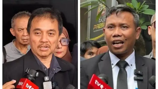 Roy Suryo dan Rismon Sianipar didampingi kuasa hukumnya Ahmad Khozinudin dalam pemeriksaan sebagai tersangka di Mapolda Metro Jaya, Kamis (13/11/2025) Roy Suryo dan Rismon Sianipar didampingi kuasa hukumnya Ahmad Khozinudin dalam pemeriksaan sebagai tersangka di Mapolda Metro Jaya, Kamis (13/11/2025)