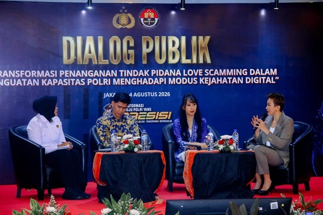 Waspadai Love Scamming: Sejumlah narasumber dari Polri, Komnas Perempuan, dan psikolog forensik berdiskusi dalam Dialog Publik Polri tentang strategi menghadapi kejahatan digital bermodus love scamming di Jakarta, Selasa (4/8/2026). Waspadai Love Scamming: Sejumlah narasumber dari Polri, Komnas Perempuan, dan psikolog forensik berdiskusi dalam Dialog Publik Polri tentang strategi menghadapi kejahatan digital bermodus love scamming di Jakarta, Selasa (4/8/2026).