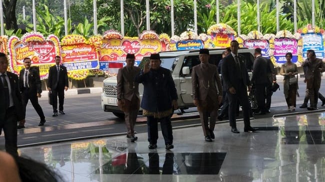 Presiden Prabowo Subianto menghadiri pernikahan sesprinya Rizky Irmansyah di JCC. (Adrial Akbar/detikcom)