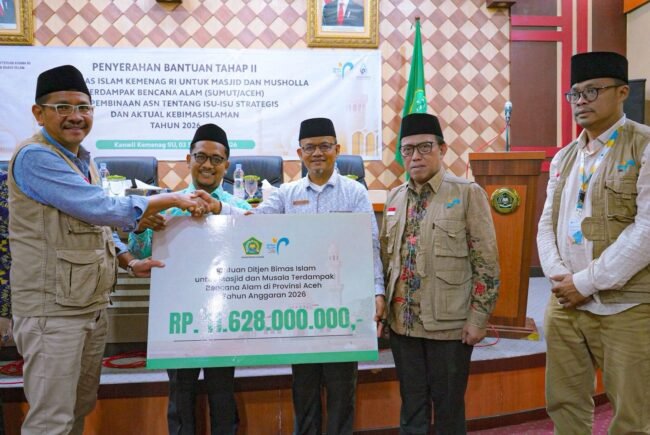 Kemenag Salurkan Rp11,628 Miliar untuk Pemulihan 306 Masjid dan Mushala di Aceh