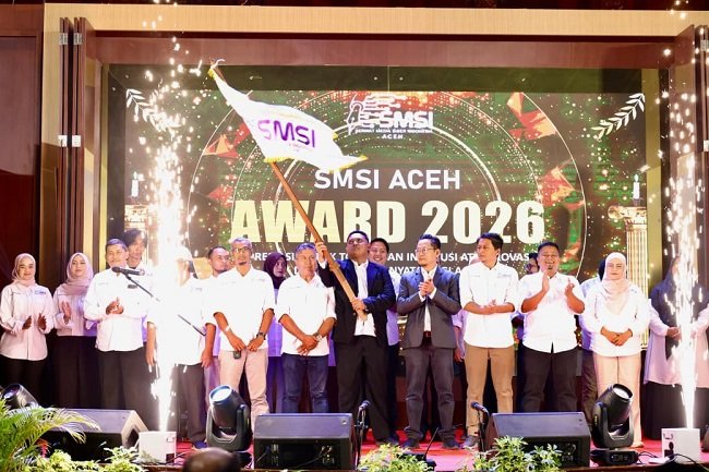 Jajaran pengurus baru SMSI Provinsi Aceh masa bakti 2026-2030 di bawah kepemimpinan Aldin NL resmi dikukuhkan di Anjong Mon Mata, Banda Aceh, Sabtu (5/9/2026).