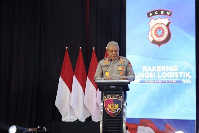 Wakapolda Aceh, Brigjen Pol Ari Wahyu Widodo, membuka Rapat Teknis Tata Kelola Logistik , Senin 12/10/ 2026.